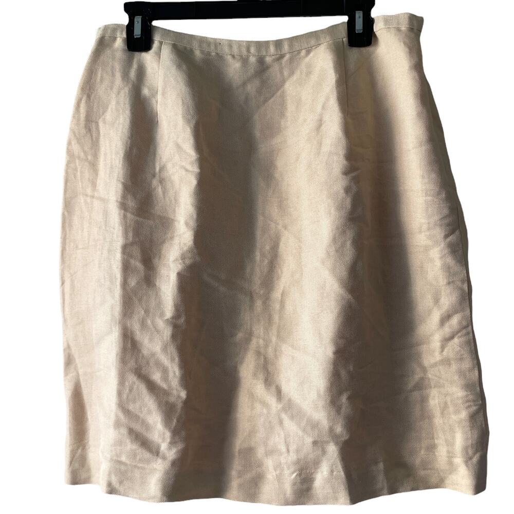 Lands' End Light Yellow / Maize Color Linen Blend Straight Mini Skirt - Size 14
